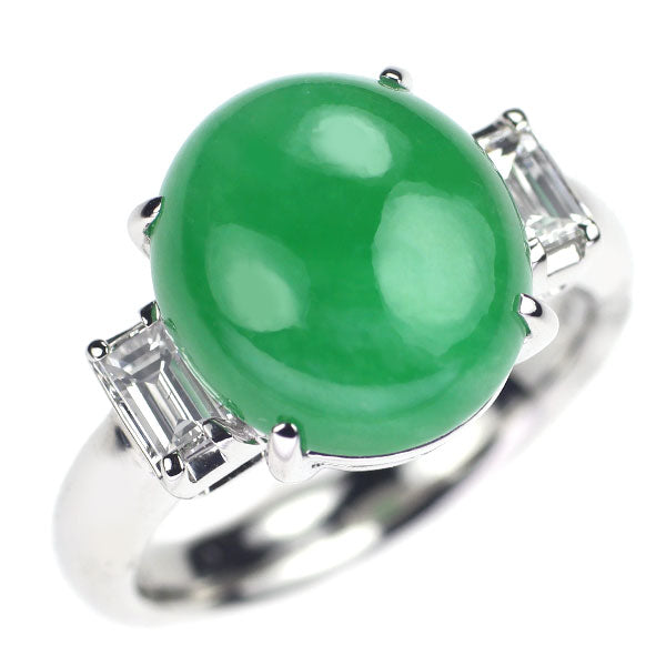 Pt900 Jade Diamond Ring 6.62ct D0.49ct 