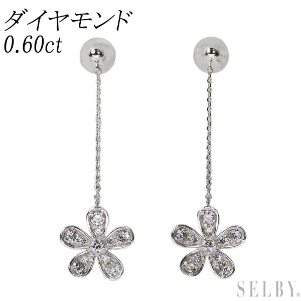 K18WG Diamond Earrings 0.60ct Flower 