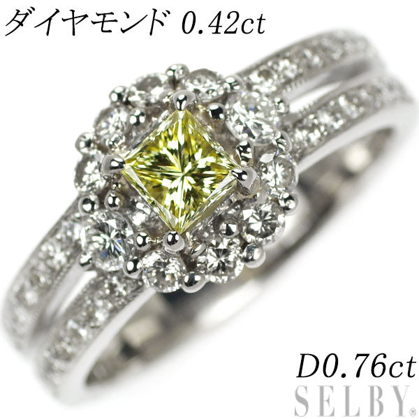 Pt900 プリンセスカット ダイヤモンド リング 0.42ct D0.76ct ...