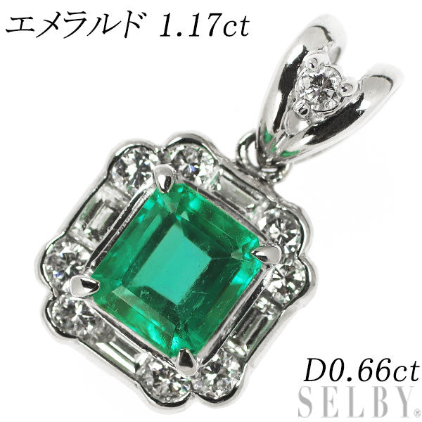 Pt900 emerald diamond pendant top 1.17ct D0.66ct 