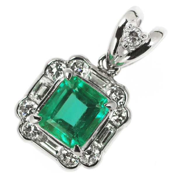 Pt900 emerald diamond pendant top 1.17ct D0.66ct 