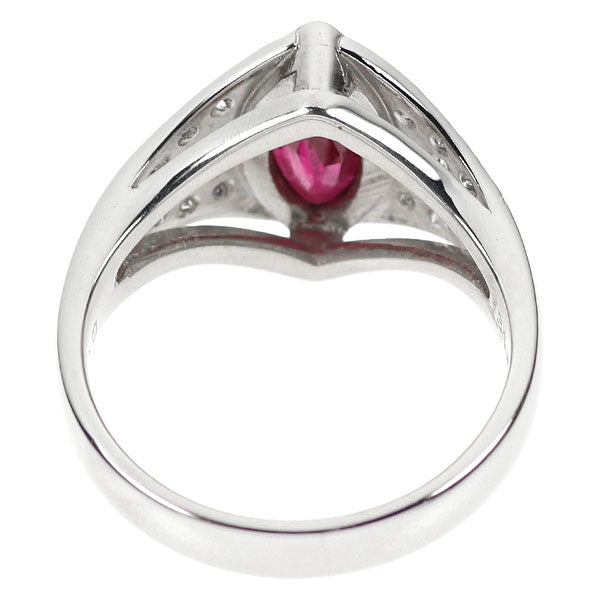 Pt850 Burmese Marquise Ruby Diamond Ring 1.34ct D0.31ct Engraved Vintage Product 