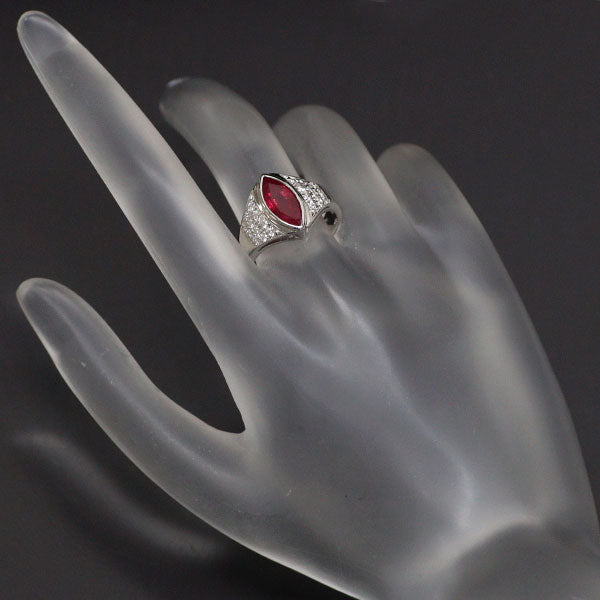 Pt850 Burmese Marquise Ruby Diamond Ring 1.34ct D0.31ct Engraved Vintage Product 