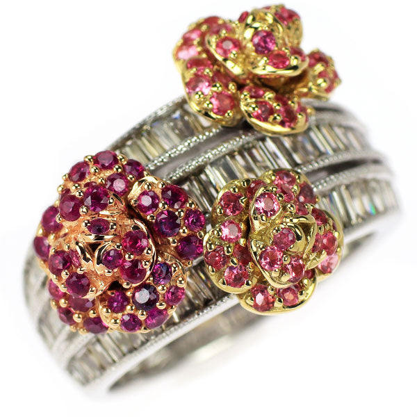K18YG/WG/PG Ruby Pink Sapphire Diamond Ring 0.37ct PS0.47ct D0.90ct Rose 