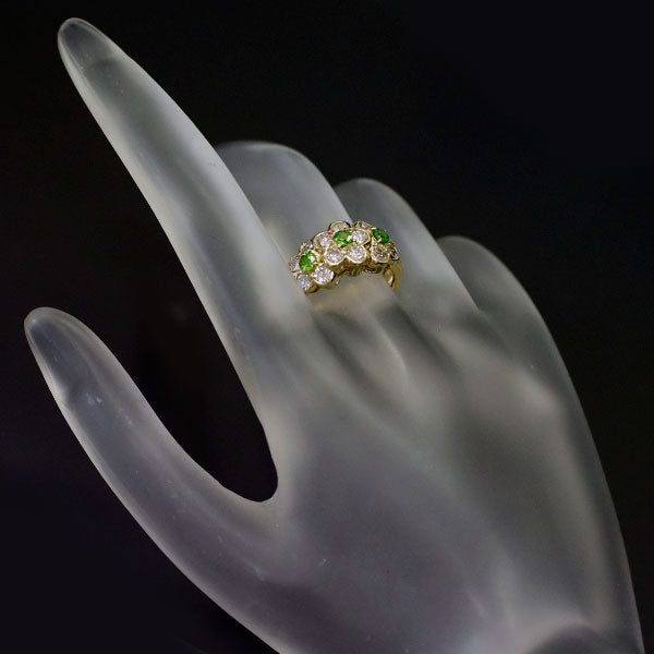 K18YG Demantoid Garnet Diamond Ring 0.35ct D1.06ct Flower 