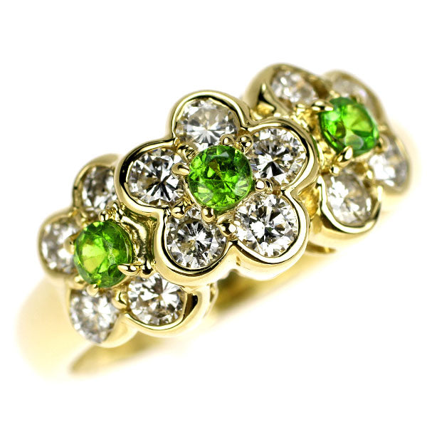 K18YG Demantoid Garnet Diamond Ring 0.35ct D1.06ct Flower 