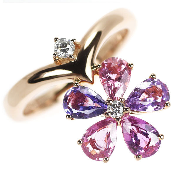 K18PG Color Sapphire Diamond Ring 2.45ct D0.12ct Flower 