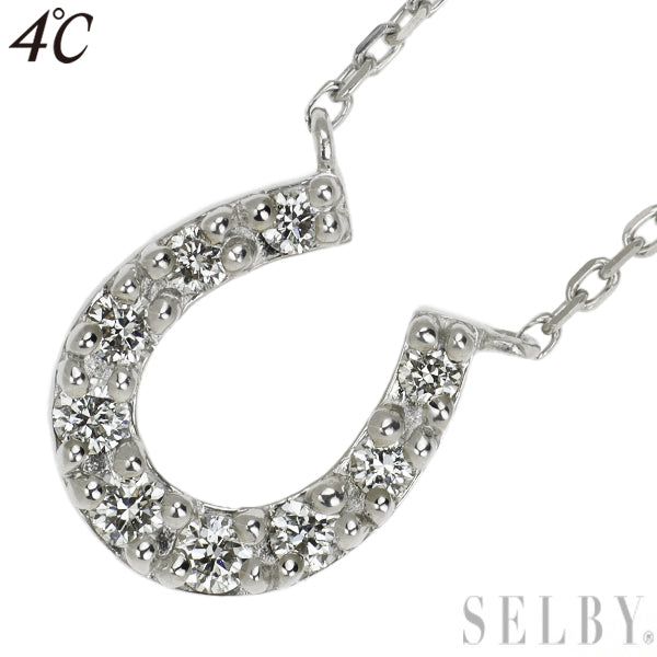4℃ Pt850 Diamond Pendant Necklace Horseshoe 