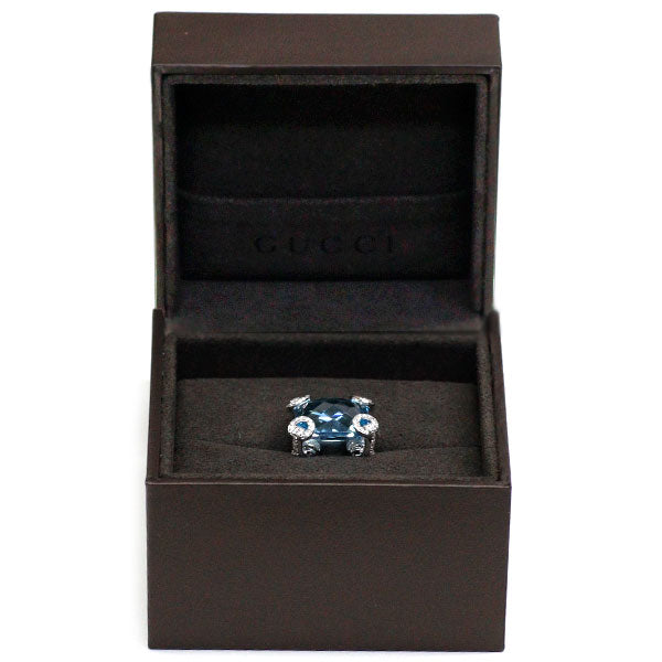 Gucci K18WG Blue Topaz Diamond Ring Horsebit Cocktail 