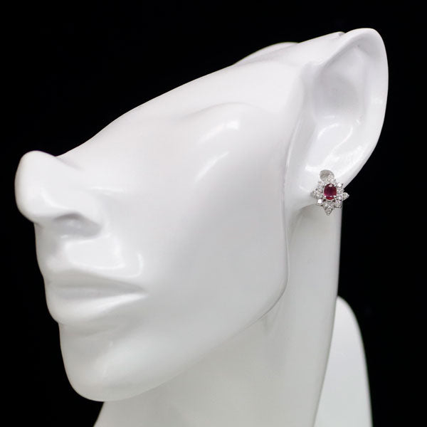 Pt900 Ruby Diamond Earrings 0.65ct D0.62ct 