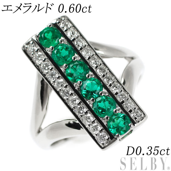 Pt900 Emerald Diamond Ring 0.60ct D0.35ct 
