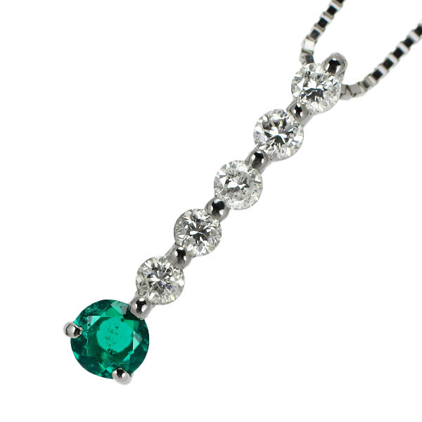 Pt emerald diamond pendant necklace 0.15ct D0.50ct 