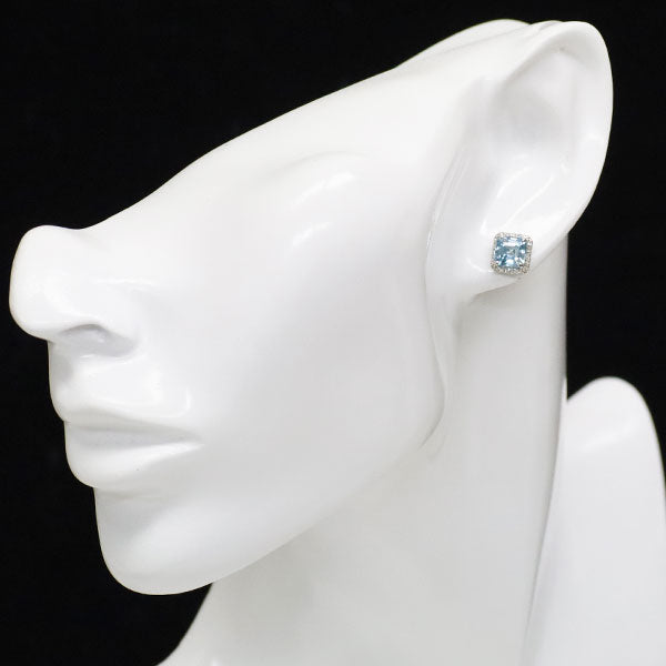 New Pt900 Asscher Cut Blue Zircon Rose Cut Diamond Earrings 3.40ct D0.18ct 