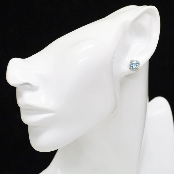 New Pt900 Asscher Cut Blue Zircon Rose Cut Diamond Earrings 3.20ct D0.18ct 