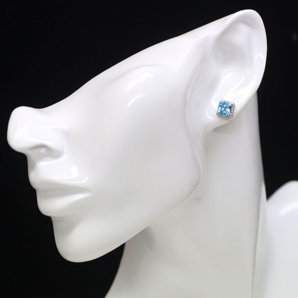 New Pt900 Blue Zircon Rose Cut Diamond Earrings 3.40ct D0.18ct 