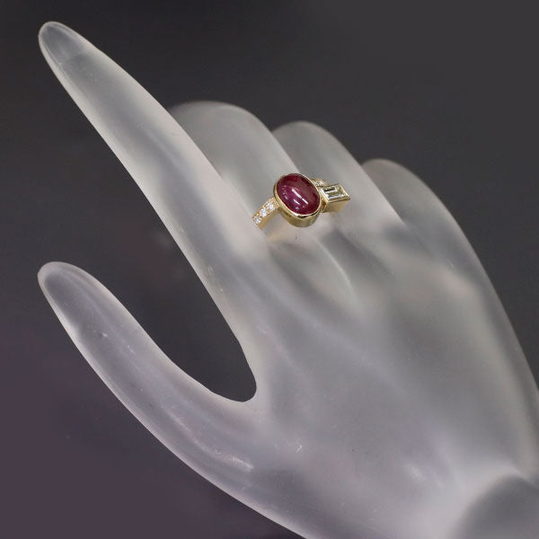 K18YG Star Ruby Diamond Ring 4.71ct D0.65ct 