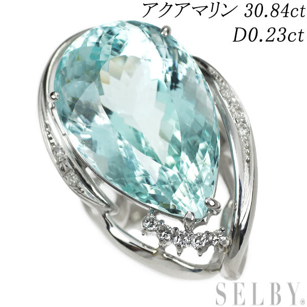 Pt900 Aquamarine Diamond Ring 30.84ct D0.23ct 