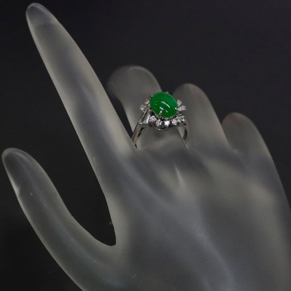 Pt900 Jade Diamond Ring 2.599ct D0.58ct 