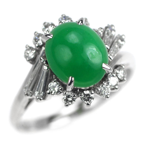 Pt900 Jade Diamond Ring 2.599ct D0.58ct 