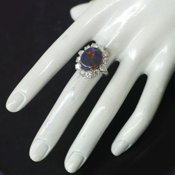 Pt900/K18YG Black Opal Diamond Ring 6.45ct D3.39ct 