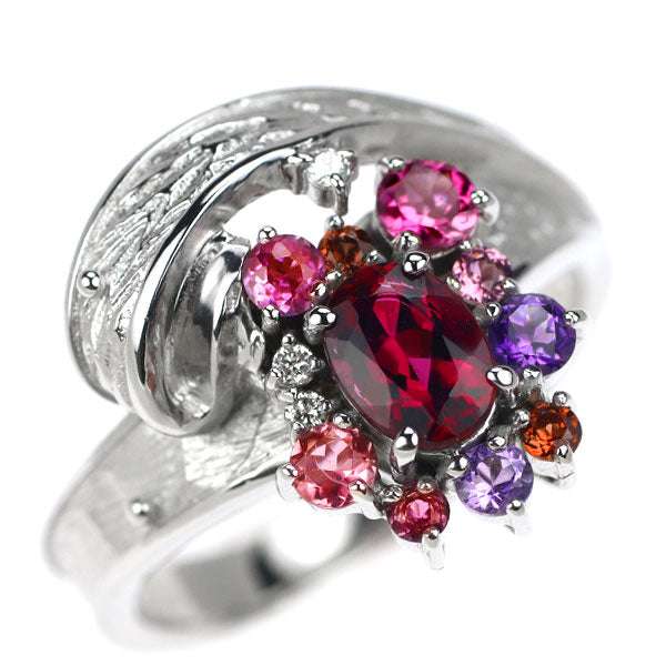 Sachi Fukuhara K18WG Garnet Amethyst Pink Tourmaline Diamond Ring 0.87ct D0.05ct 