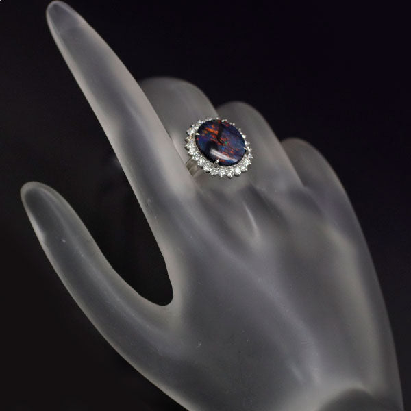 Pt900 Black Opal Diamond Ring 2.02ct D0.70ct 