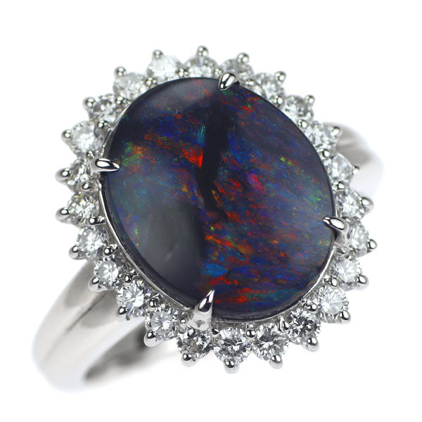 Pt900 Black Opal Diamond Ring 2.02ct D0.70ct 