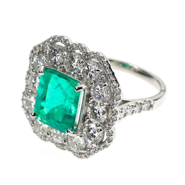 Pt900 Emerald Diamond Ring 3.55ct D2.77ct 