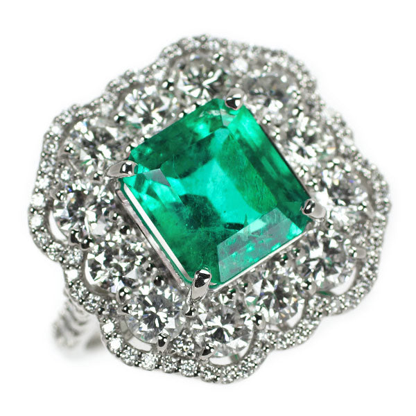 Pt900 Emerald Diamond Ring 3.55ct D2.77ct 