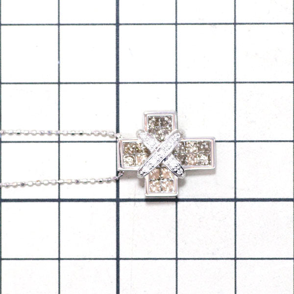 レ・エッセンシャル K18WG ダイヤモンド ペンダントネックレス クロス