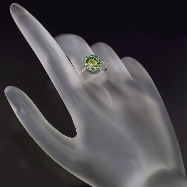 K18WG Peridot Green Garnet Diamond Ring 0.80ct G0.35ct D0.08ct 