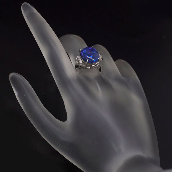 Pt900 ブラックオパール ダイヤモンド リング 4.34ct D0.14ct