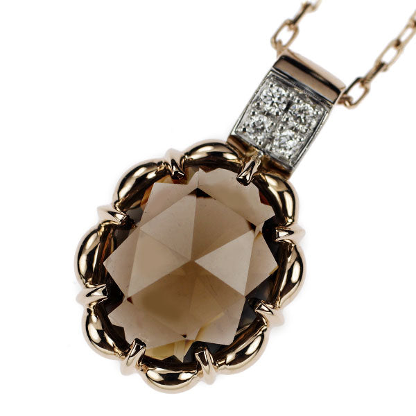 K18WG/PG Smoky Quartz Diamond Pendant Necklace 3.07ct D0.05ct 