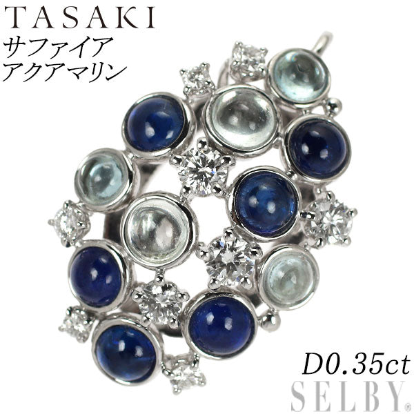 Tasaki Pearl K18WG Sapphire Aquamarine Diamond Pendant Top 0.35ct 