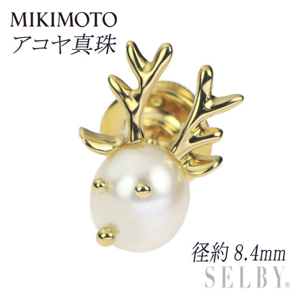 MIKIMOTO K18YG Akoya pearl brooch 8.4mm reindeer 