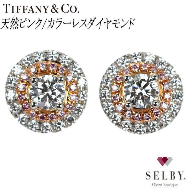 Tiffany K18/Pt950 Natural Pink/Colorless Diamond Earrings Solest 《Selby Ginza Store》 [S+ Like New, Polished at Official Store] [Used] 