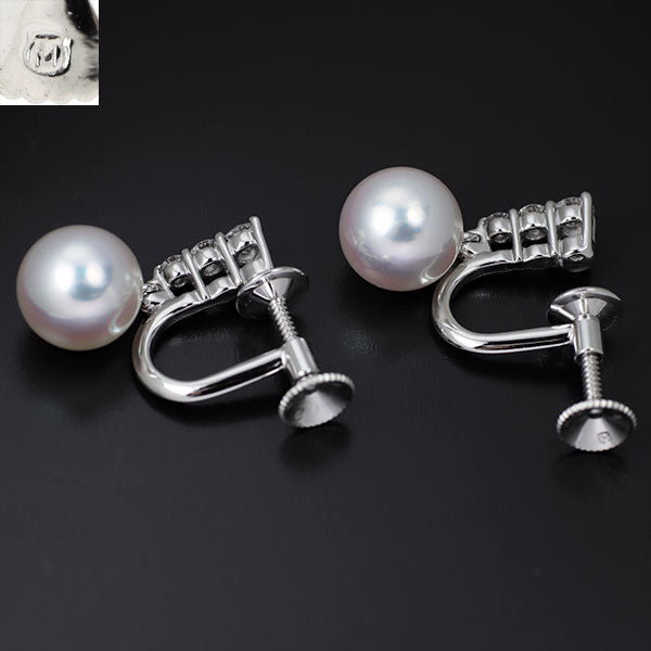 MIKIMOTO K18WG Akoya pearl diamond earrings, diameter approx. 7.9mm 