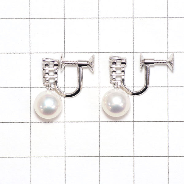 MIKIMOTO K18WG Akoya pearl diamond earrings, diameter approx. 7.9mm 