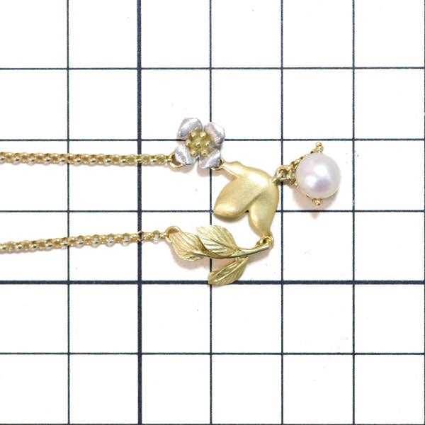 Nobuko Ishikawa K18YG/Pt900 Akoya pearl pendant necklace diameter approx. 6.3mm flower bird 