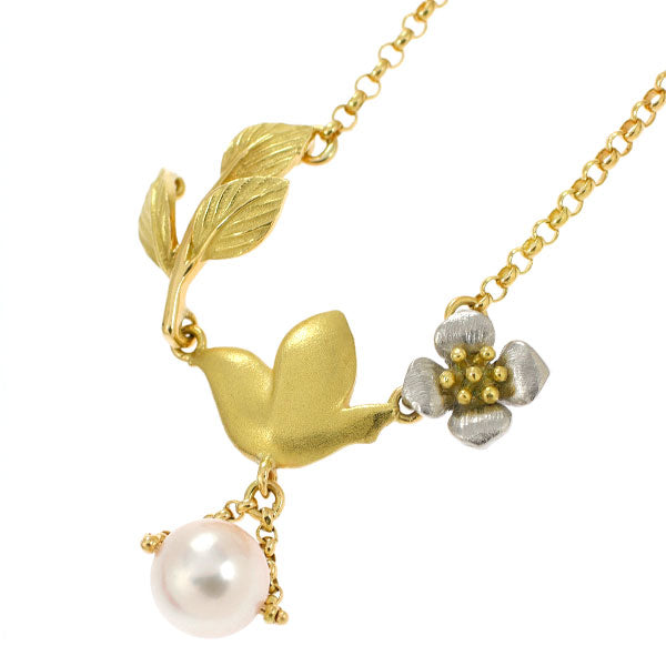 Nobuko Ishikawa K18YG/Pt900 Akoya pearl pendant necklace diameter approx. 6.3mm flower bird 