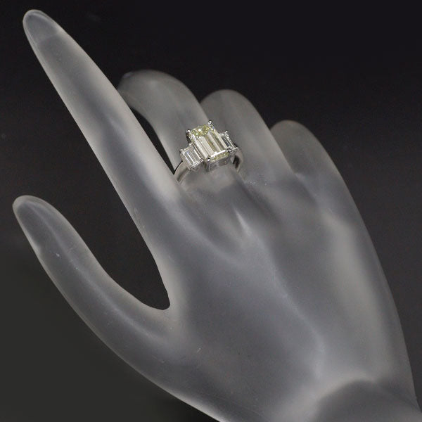 Pt900 Emerald Cut Diamond Ring 3.048ct LY SI1 D0.60ct 