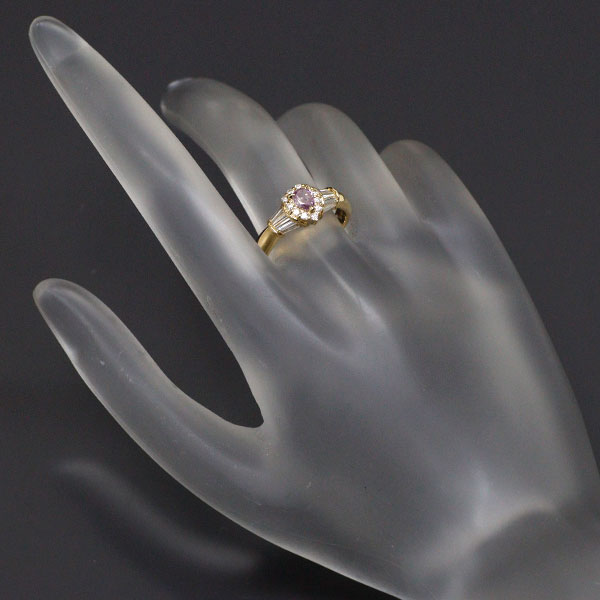 Rare K18YG pear-shaped natural pink diamond ring 0.237ct FIPP I1 D0.20ct 