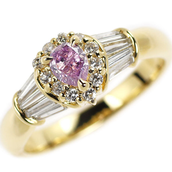 Rare K18YG pear-shaped natural pink diamond ring 0.237ct FIPP I1 D0.20ct 