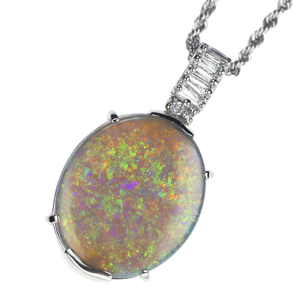 Pt900/ K18WG Black Opal Diamond Pendant Necklace 5.77ct D0.13ct 