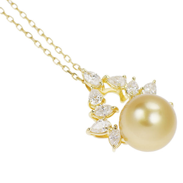 MIKIMOTO K18YG Golden Pearl Diamond Pendant Necklace Diameter approx. 10.7mm D0.83ct 