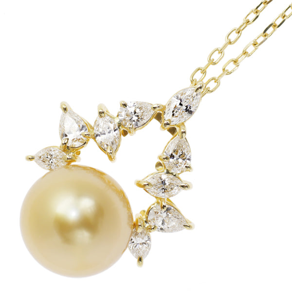 MIKIMOTO K18YG Golden Pearl Diamond Pendant Necklace Diameter approx. 10.7mm D0.83ct 