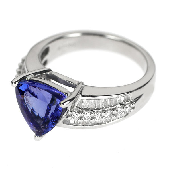 GSTV Pt950 Trilliant Tanzanite Diamond Ring 3.39ct D0.50ct 