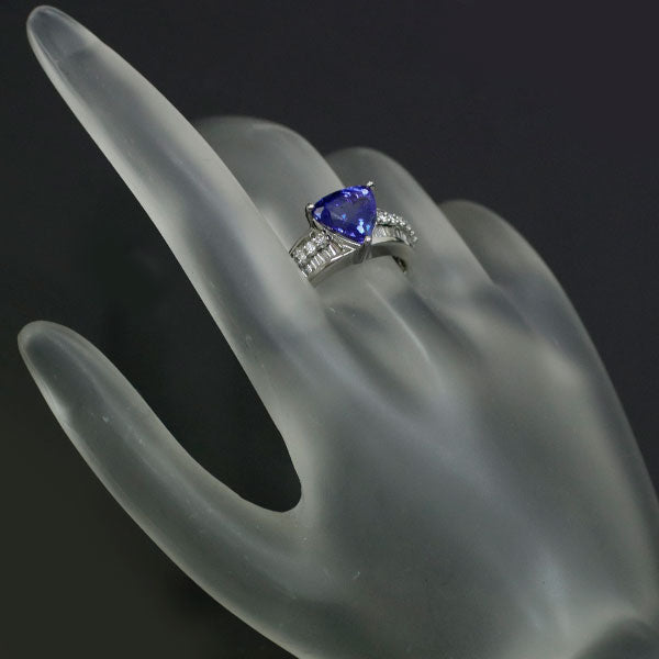 GSTV Pt950 Trilliant Tanzanite Diamond Ring 3.39ct D0.50ct 