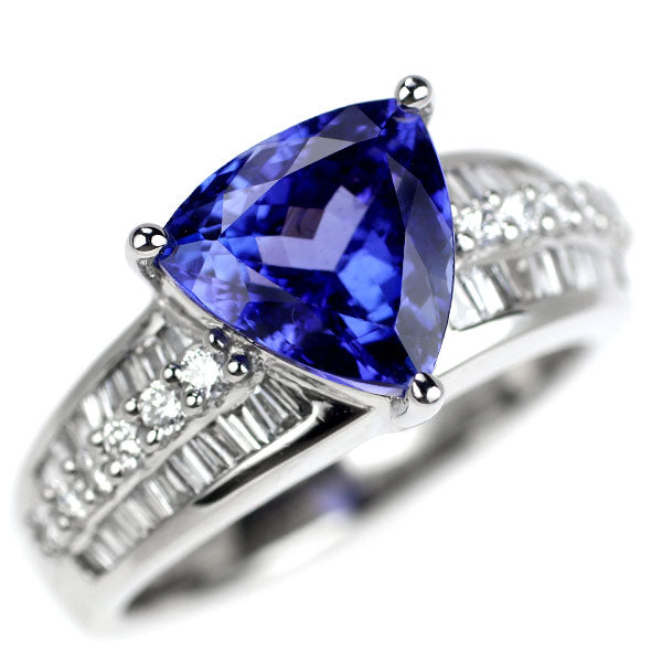 GSTV Pt950 Trilliant Tanzanite Diamond Ring 3.39ct D0.50ct 