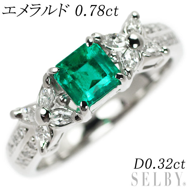 Pt900 Emerald Diamond Ring 0.78ct D0.32ct 